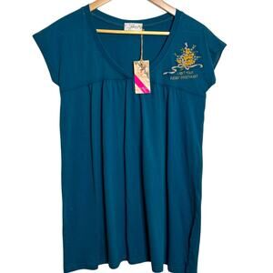 Locher's Paris Size Large Teal Embroidered I Ain't Your Effen Sweetheart Shirt